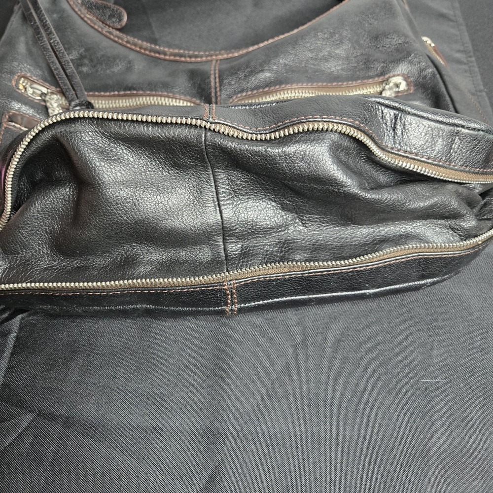 Brighton Black Leather Hobo Bag Croc Embossed Trim Braided Strap Expanding Y2k - Picture 5 of 9